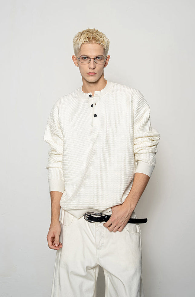 Lazy Waffle Henley Collar Sweater