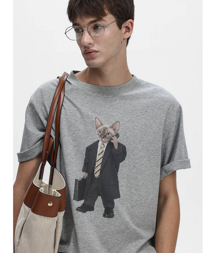Cat-Print Soft T-Shirt