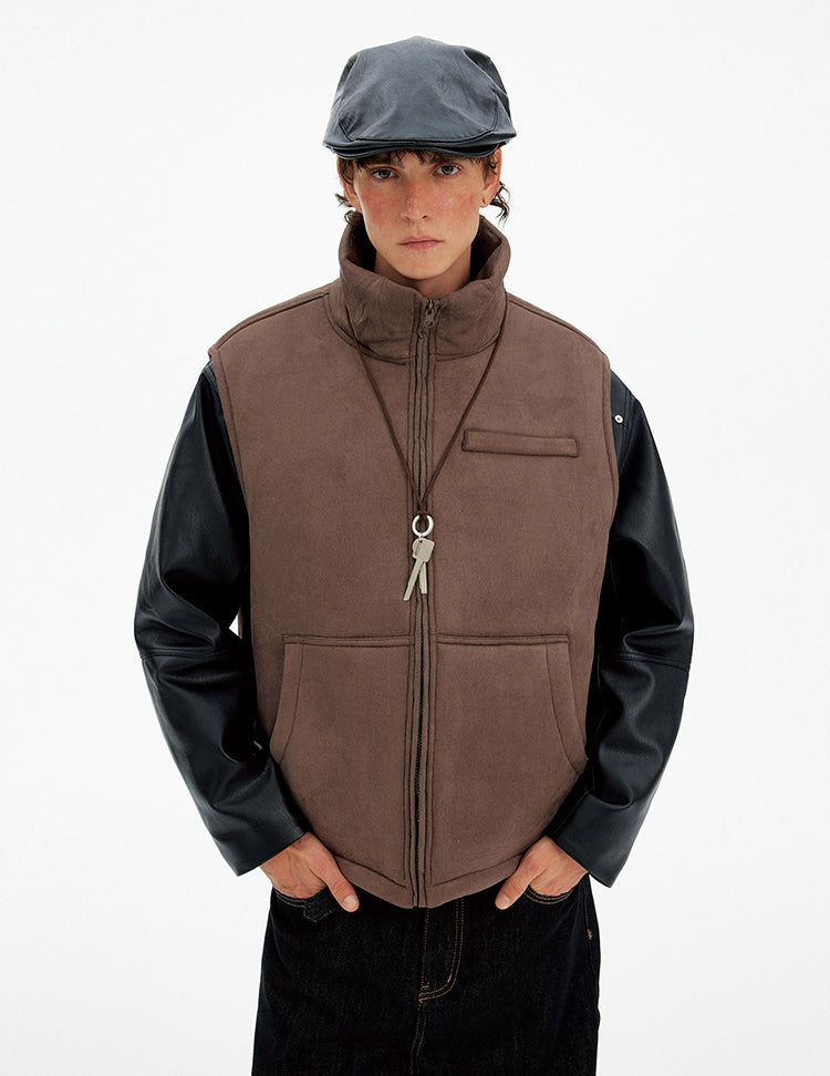 Suede Stand Collar Vest