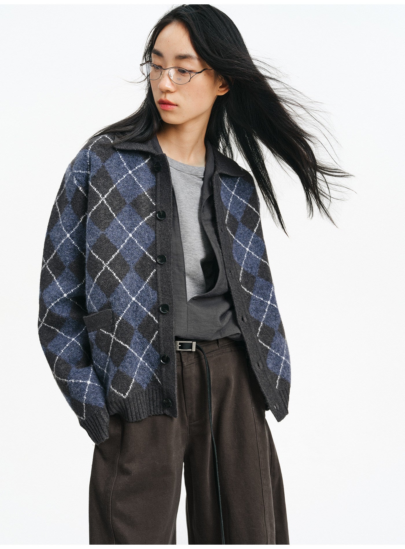 Diamond-pattern cardigan