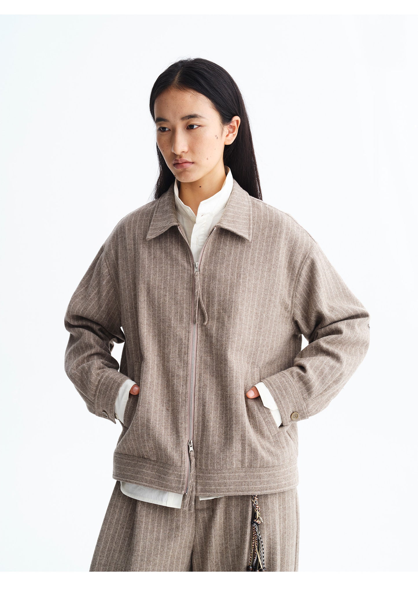 Striped Double-Zip Wool Jacket