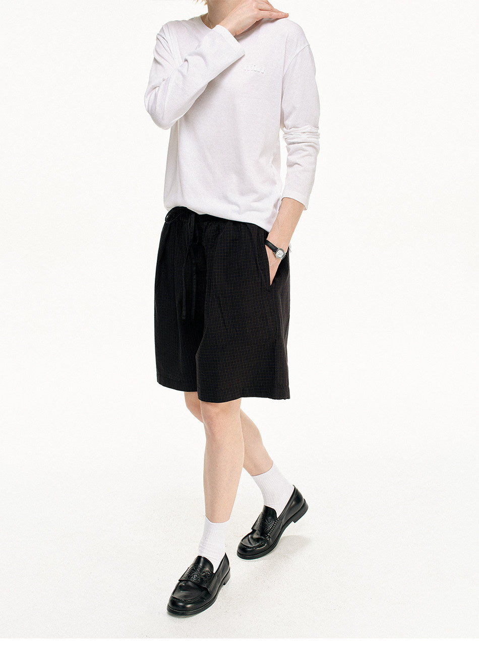 Double-fold Checkered Pleated Shorts