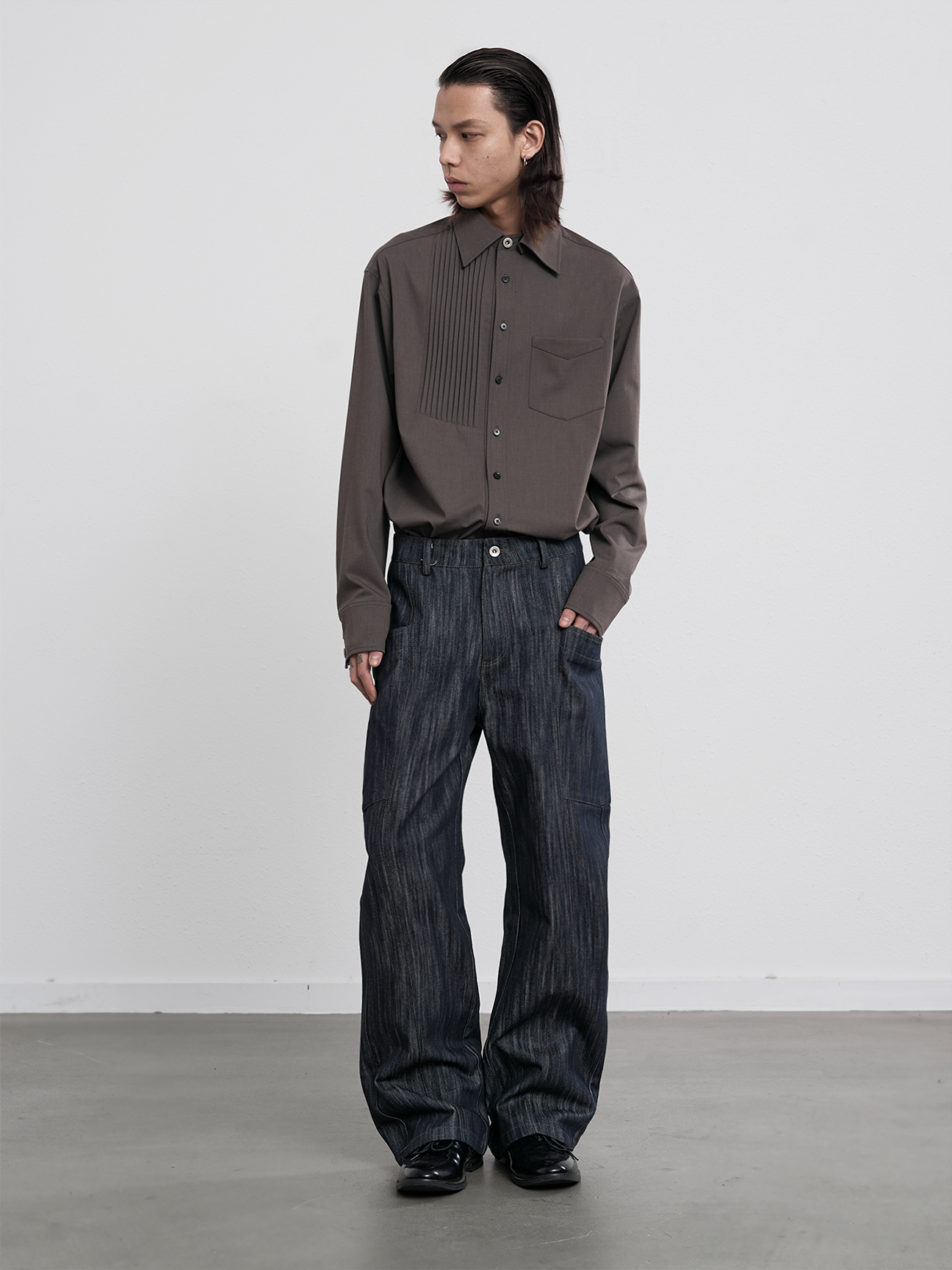 Pleated Straight Sleeve Shirt