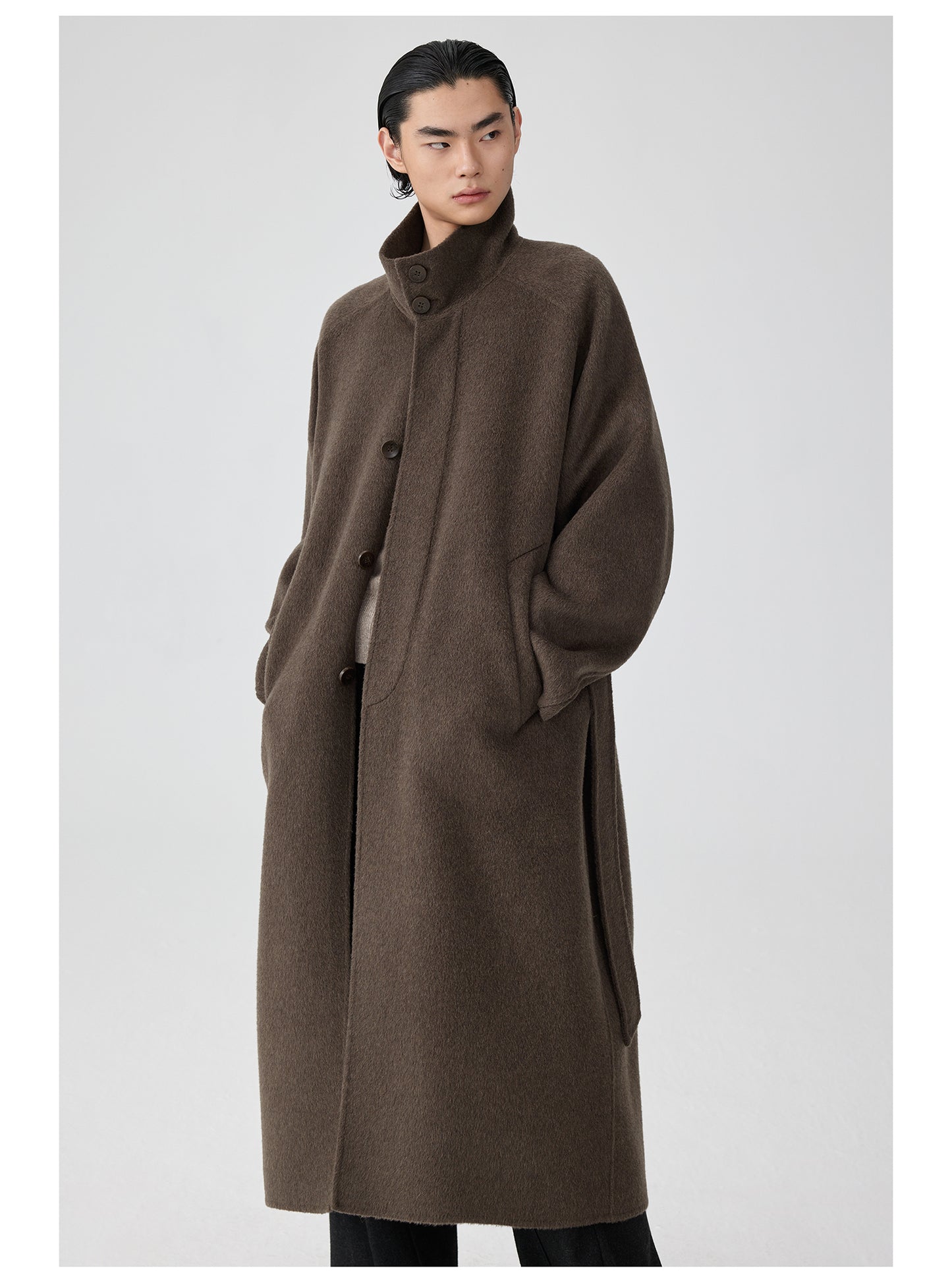 Double-faced stand collar wool coat