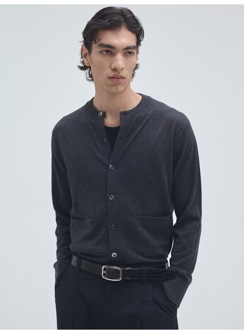 Round-Neck Knit Cardigan with Pockets