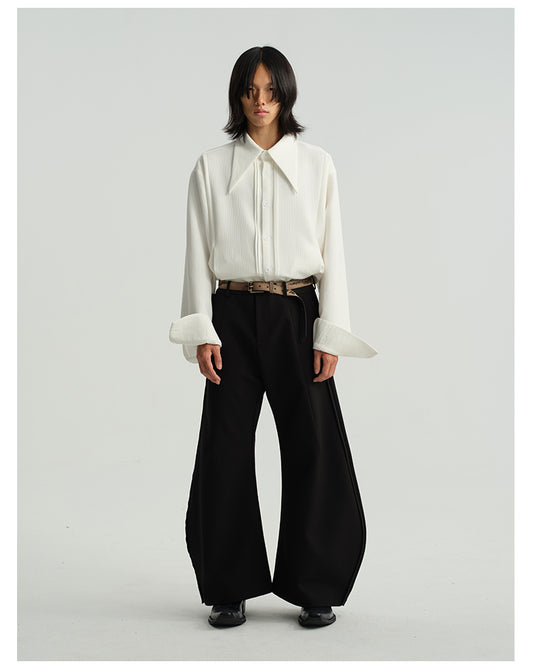 Three-dimensional cut wide-leg pants