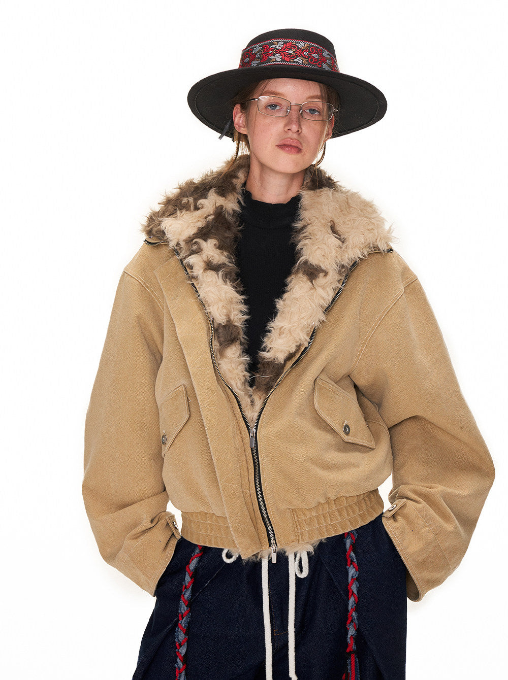 Faux Lambswool Collar Jacket