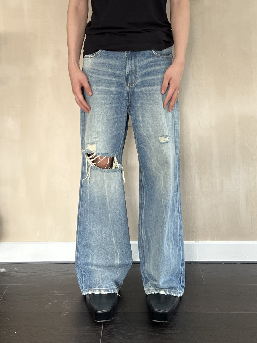 Retro Washed Straight Leg Baggy Jeans