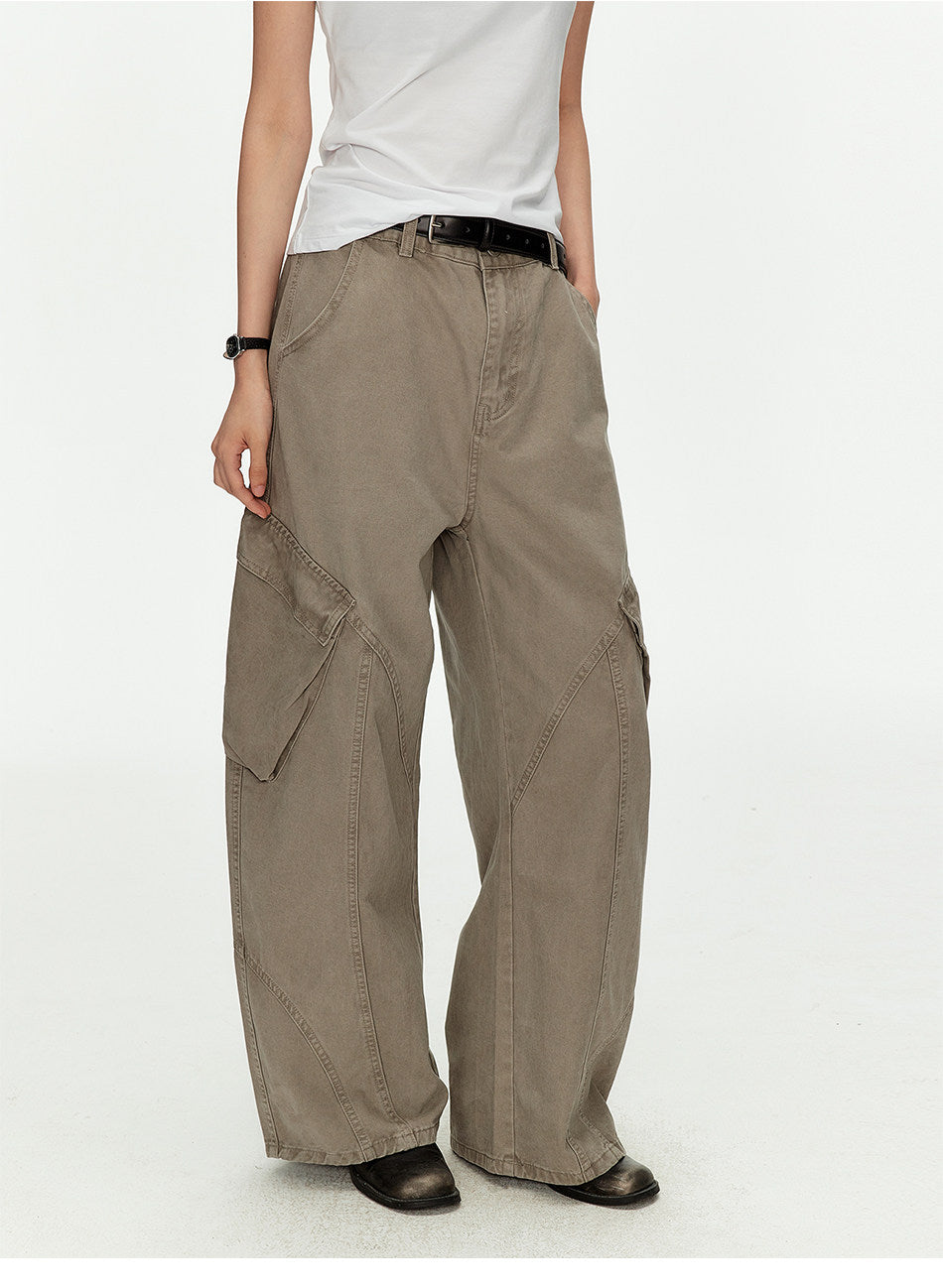 Casual Pants with Side Pockets and Retro Wash Finish