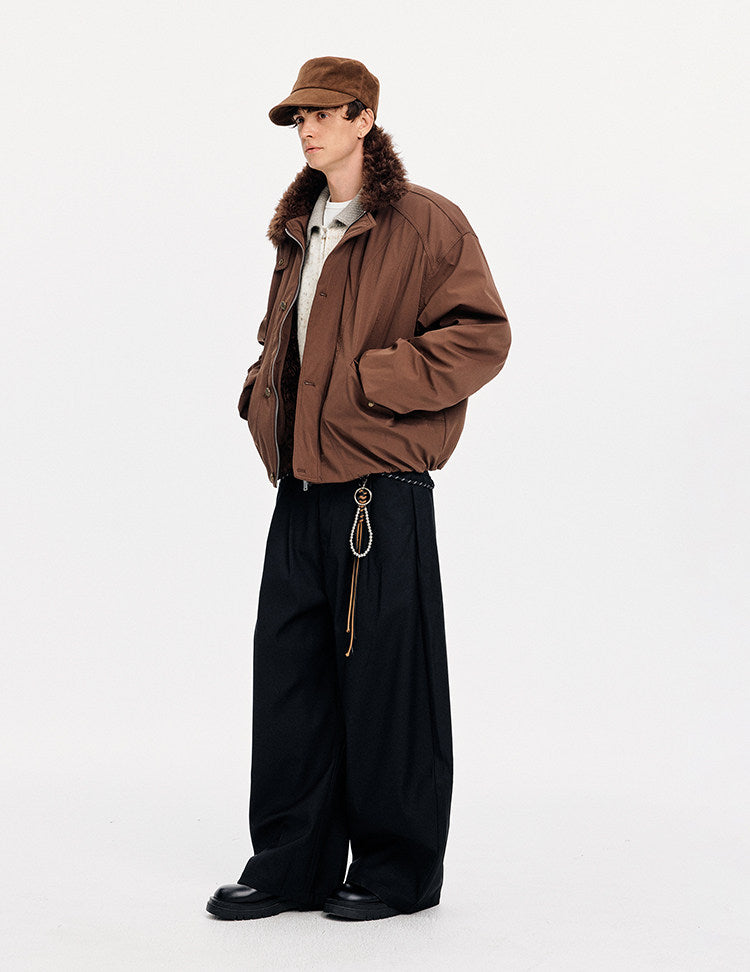 Unisex Loose-Fit Fur Collar Jacket