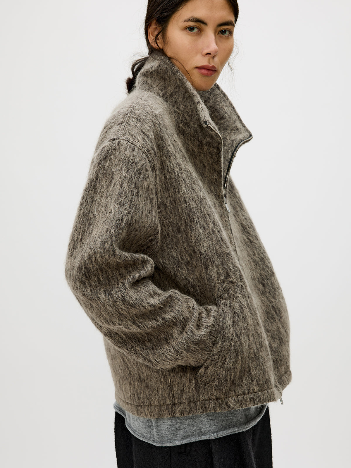 Alpaca Blend Zipper Short Wide Jacket