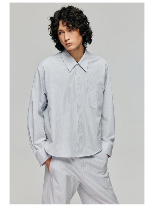 Wrinkled short loose lapel long sleeve shirt