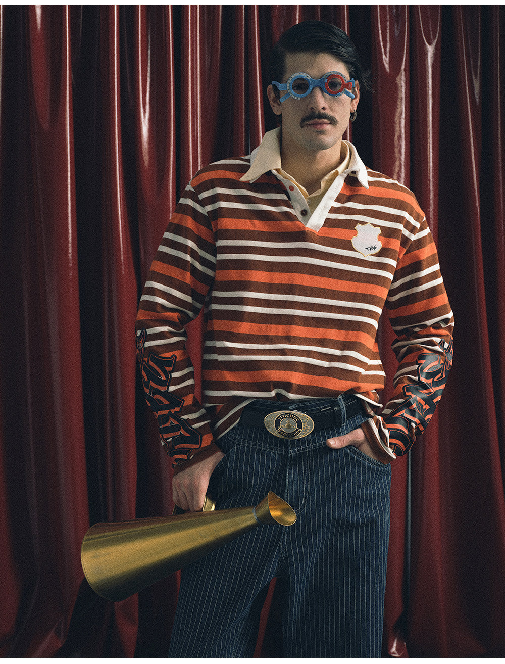 Striped Print Embroidered Polo Shirt