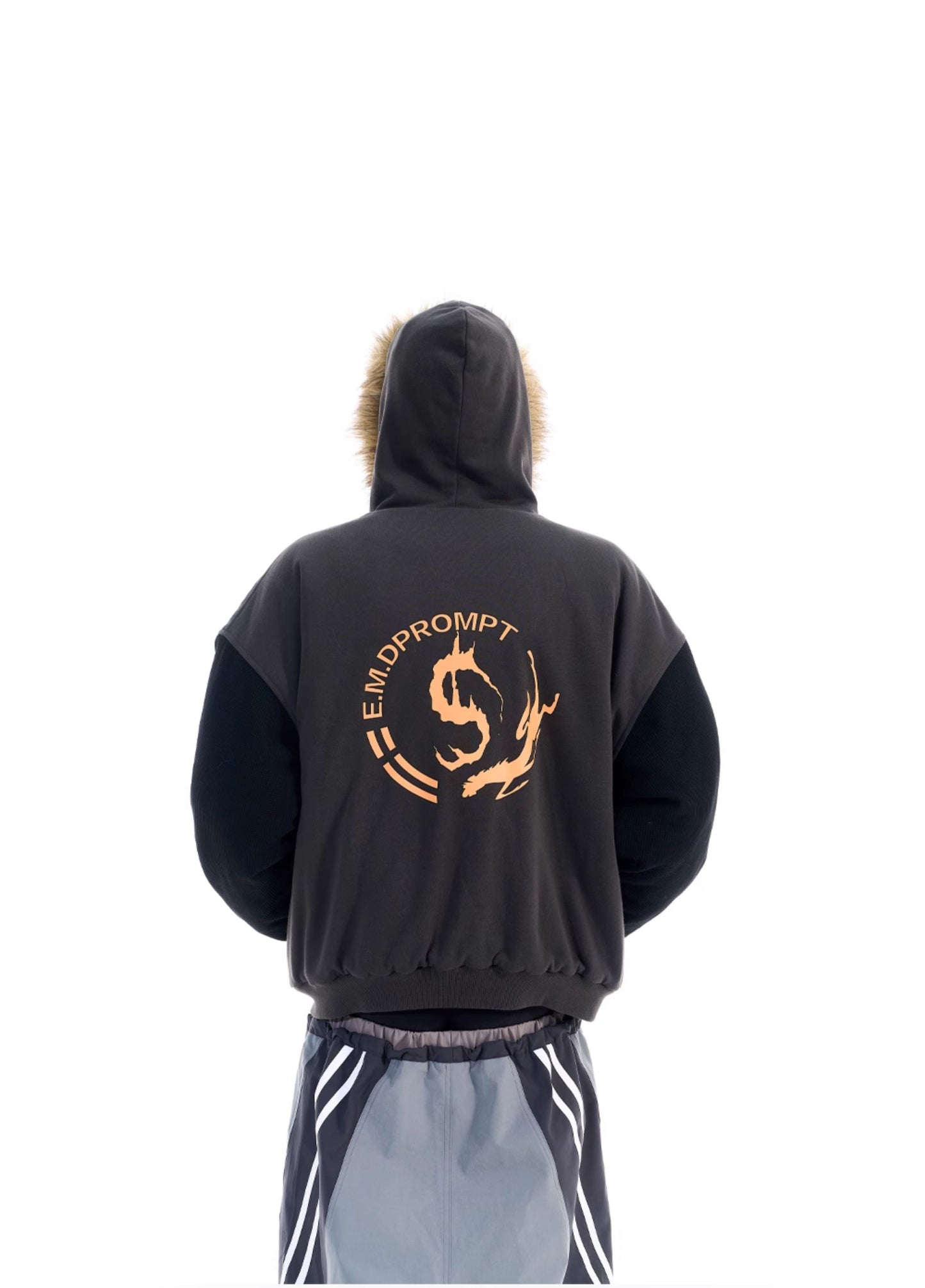 Color Block Fur Collar Sweatshirt