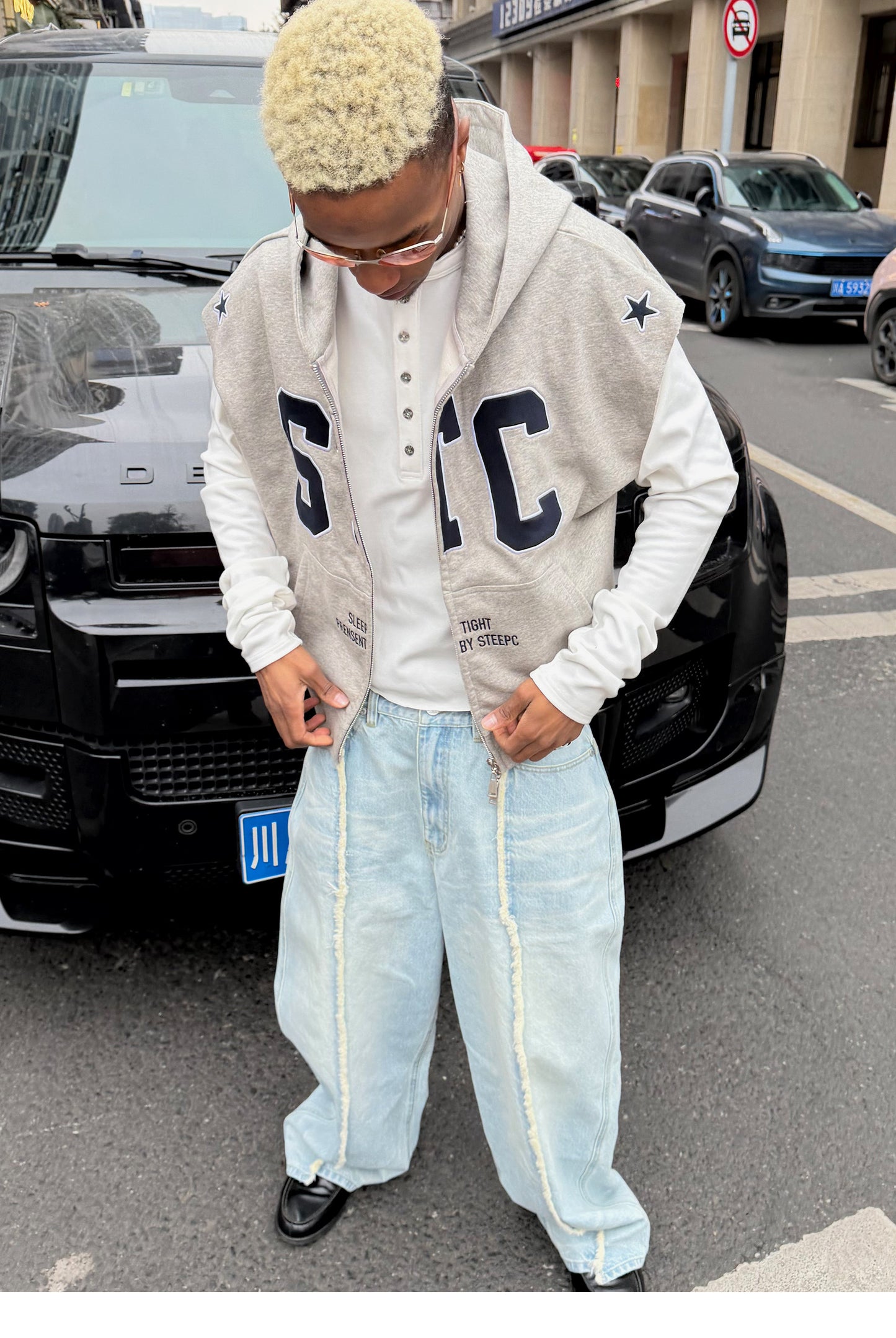 Wash-treated Patchwork Denim Pants