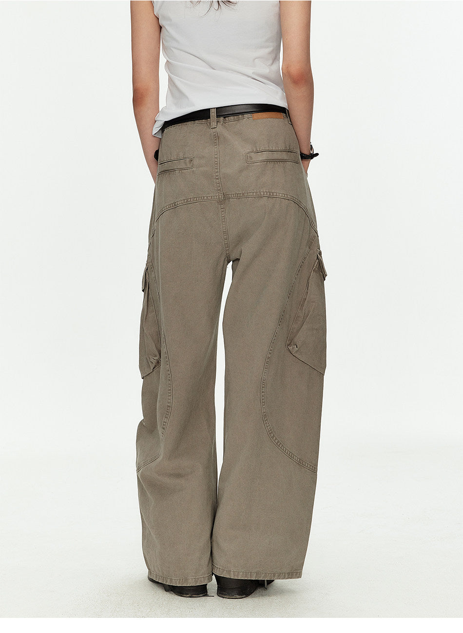 Casual Pants with Side Pockets and Retro Wash Finish