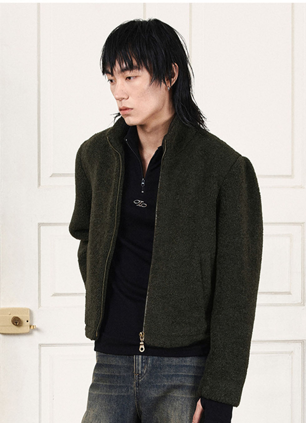 Stand collar short casual wool warm jacket