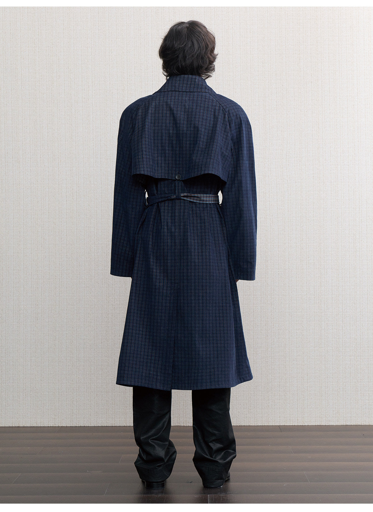 Check-Patterned Raglan-Sleeve Trench Coat