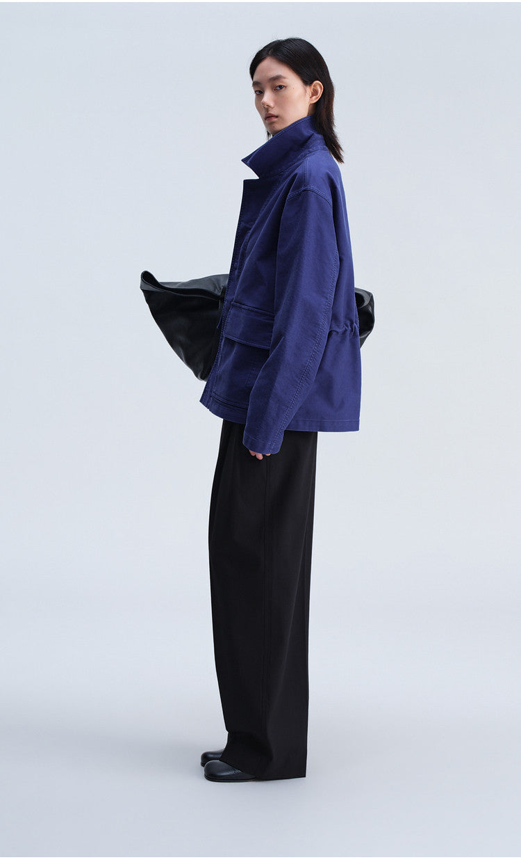 Casual Jacket with Stand-Up Collar and Patch Pockets