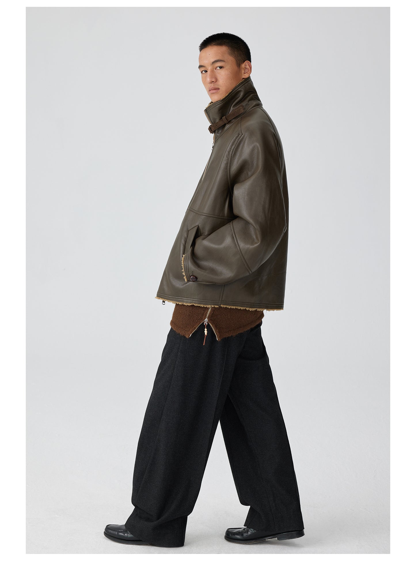 Double waistband wool casual pants