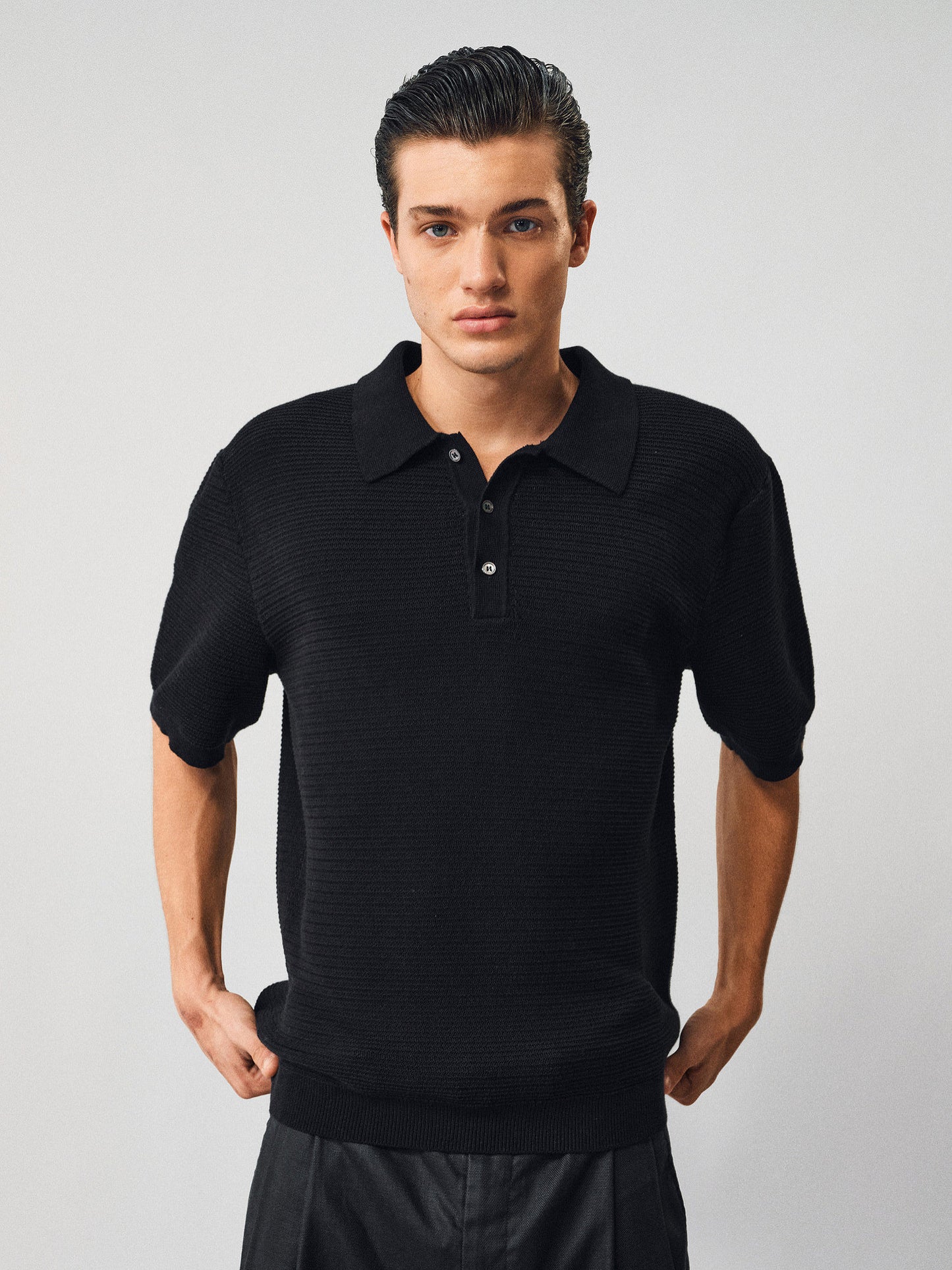 Textured Wool Polo Shirt