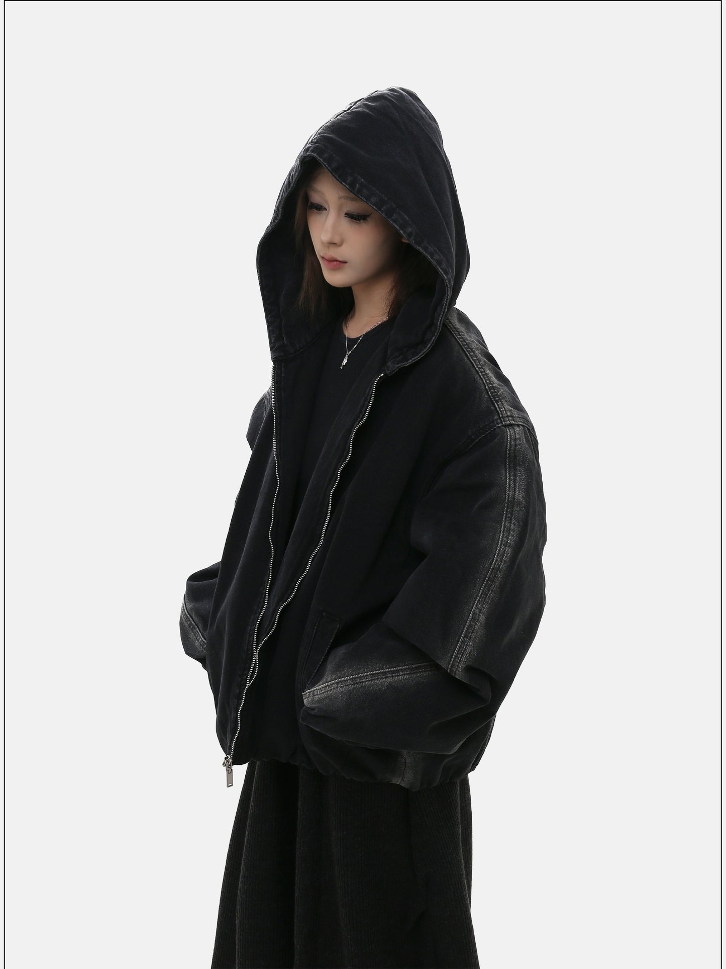 Loose-Fit Hooded Denim Jacket