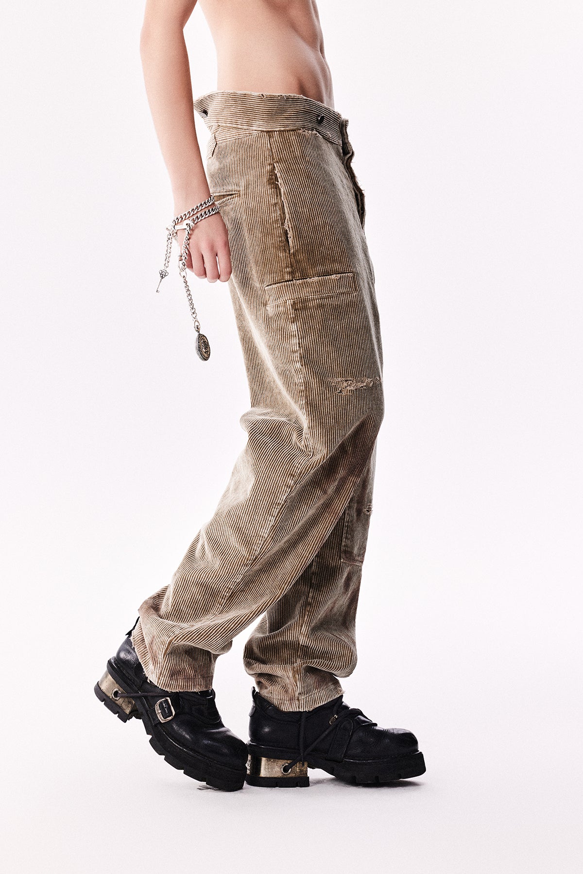 Damaged Embroidery Corduroy Casual Pants