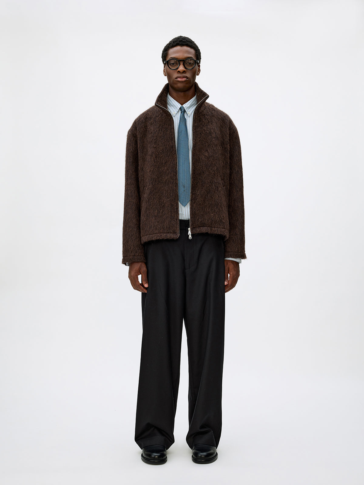 Alpaca Blend Zipper Short Wide Jacket