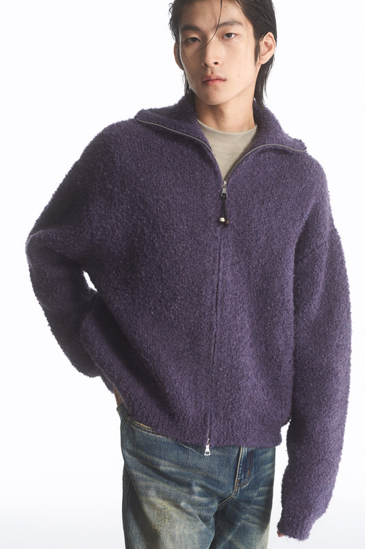 Wool blend zip cardigan