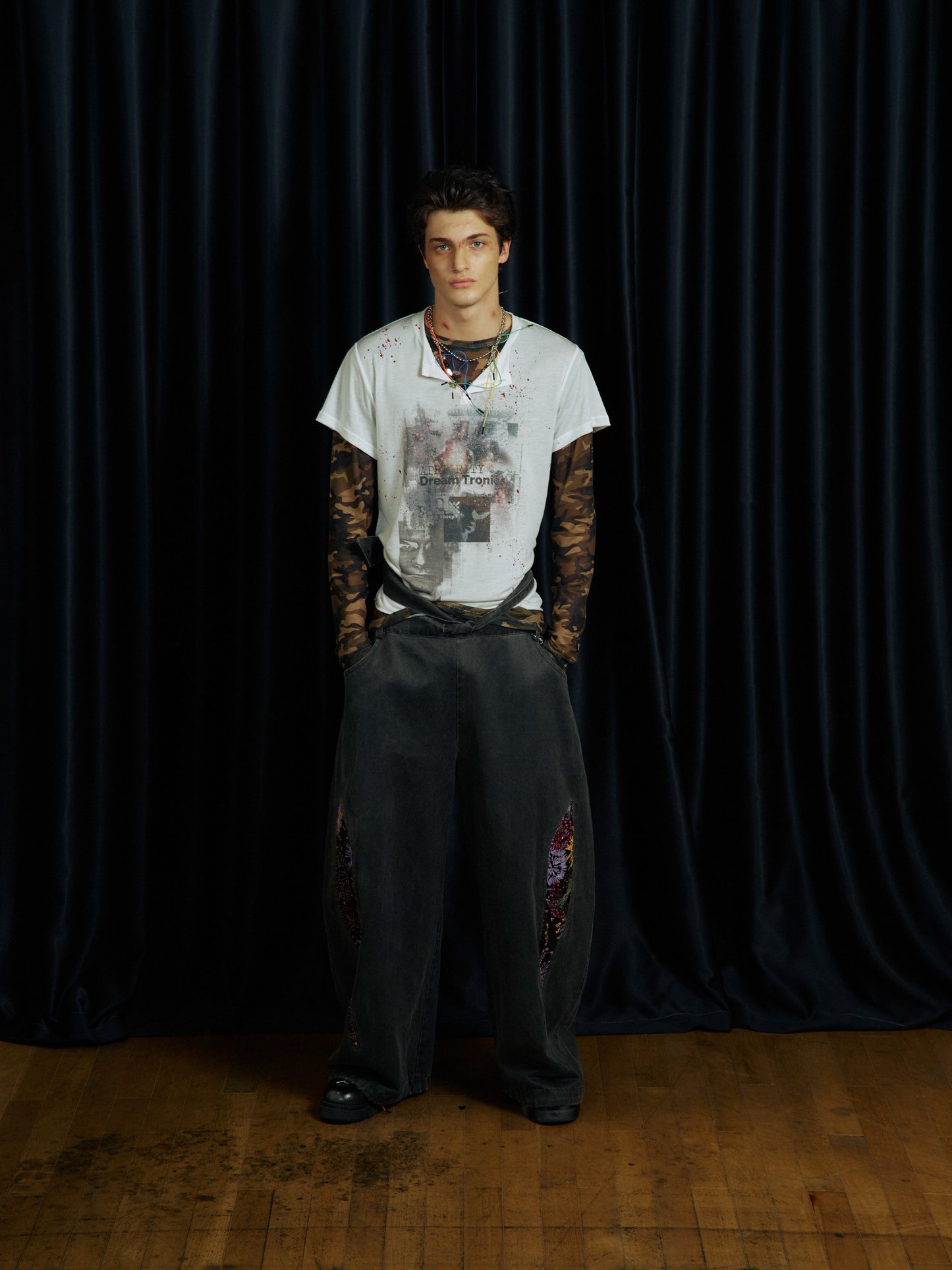 Ink Splash Print Henley Neck T-Shirt
