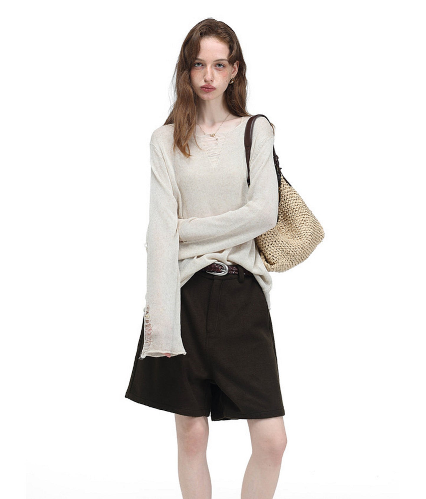 V-Neck Drawstring Lightweight Knit Shirt