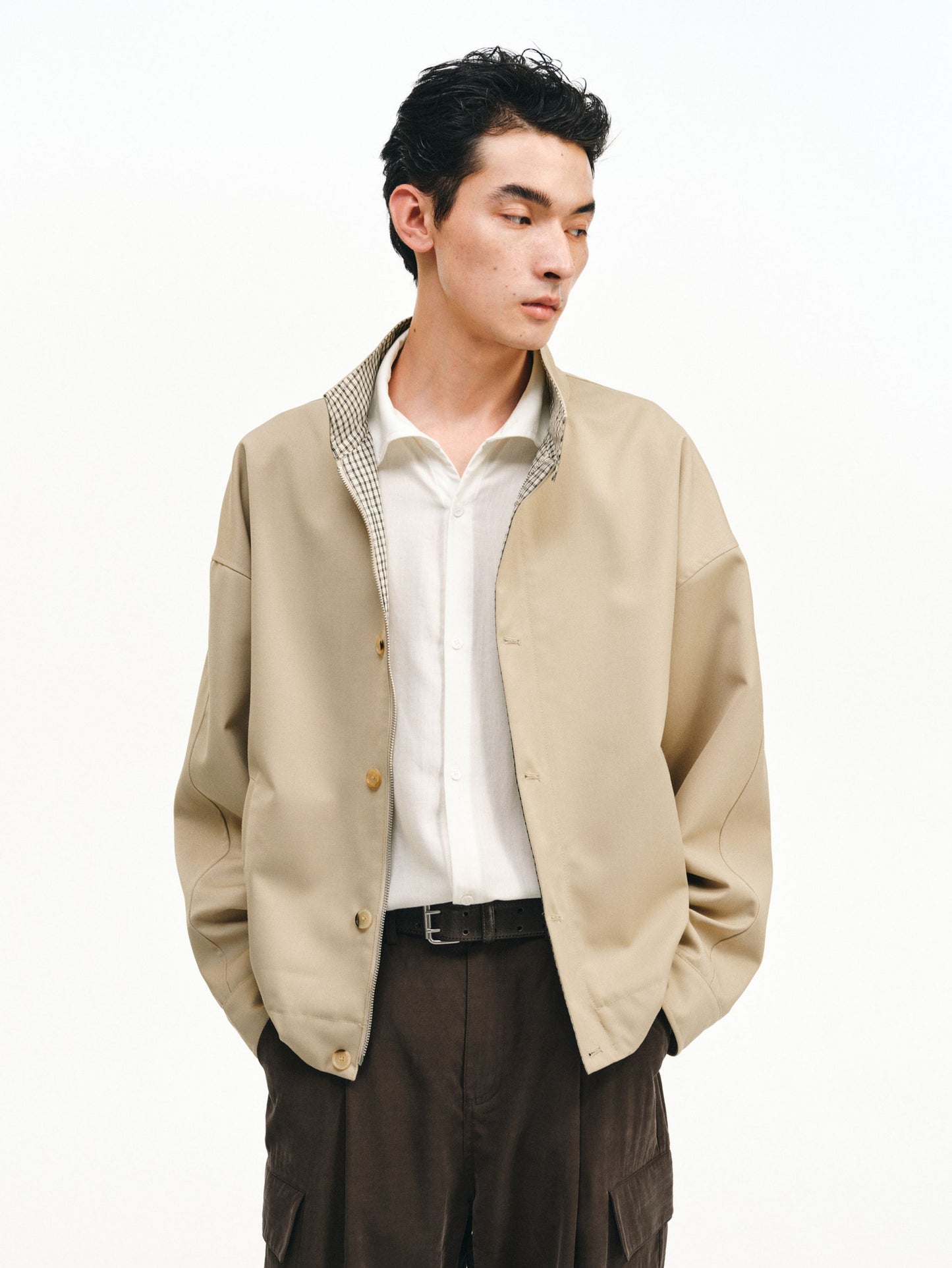 Checkered Splicing Harrington Jacket