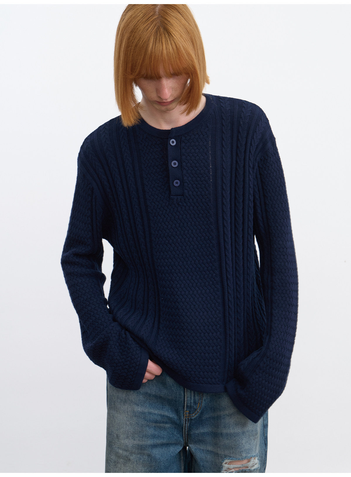 Henley-Neck Knit Shirt
