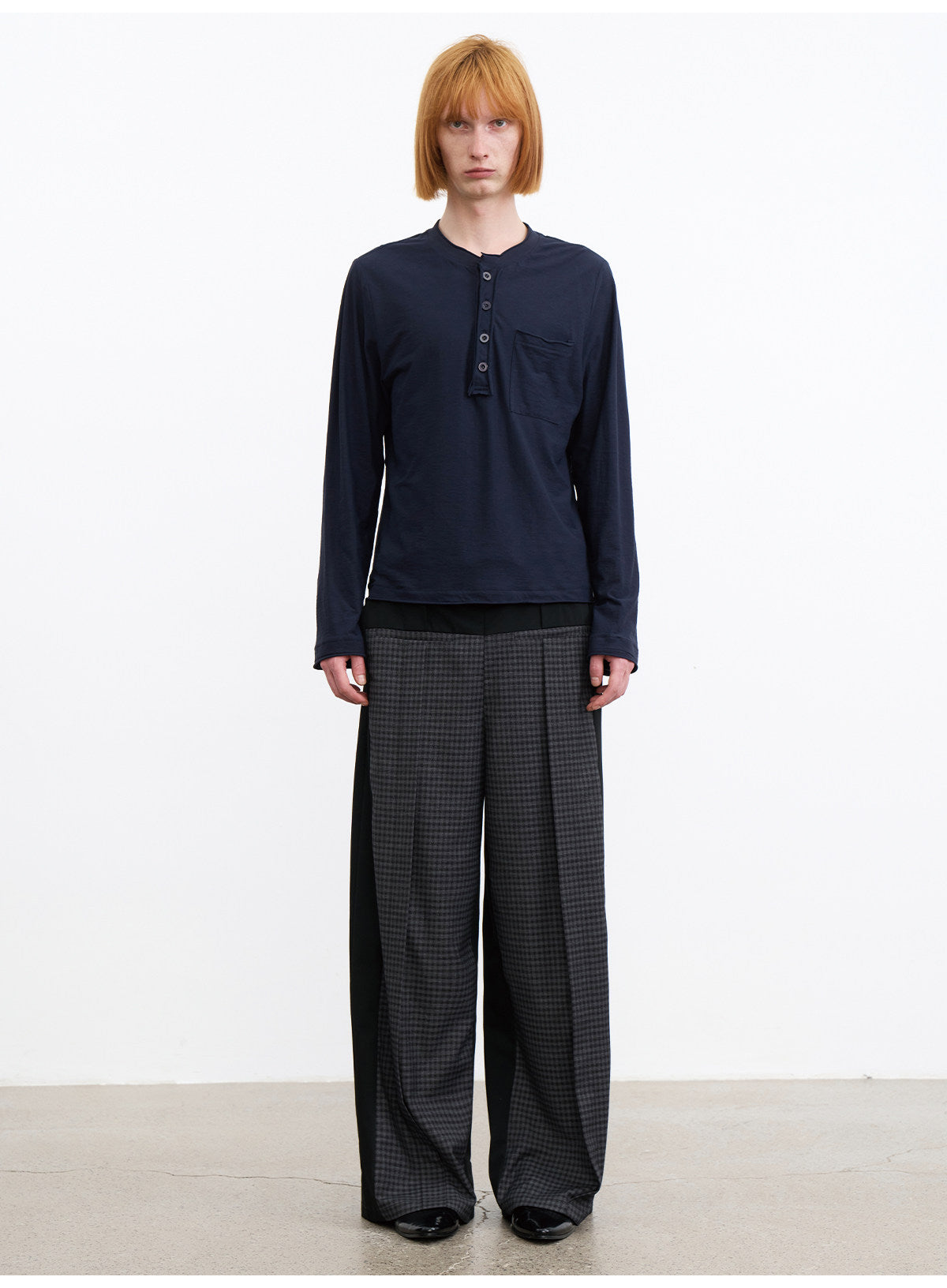 Henry-Collar T-Shirt with Front Pocket Design