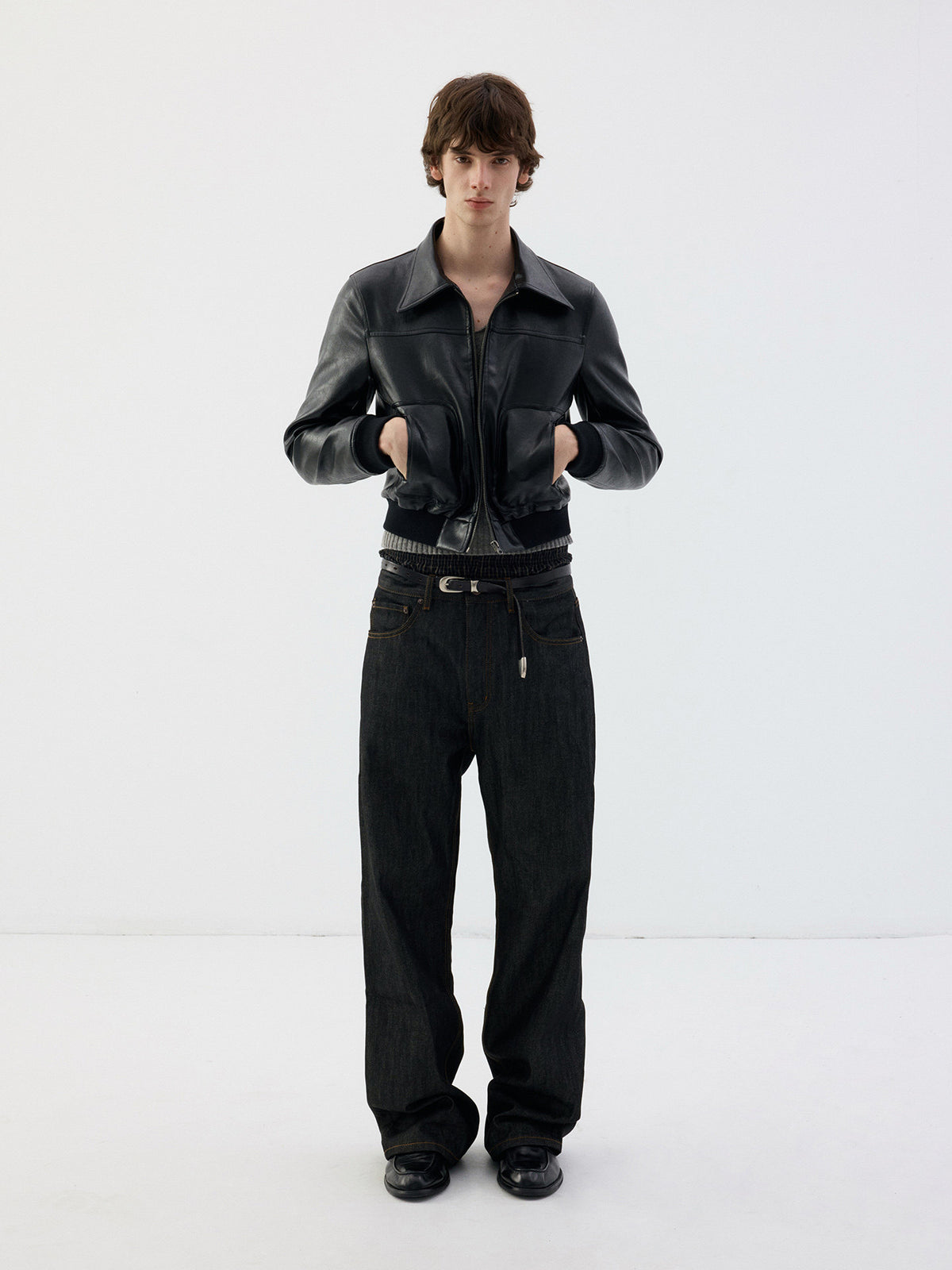 Short, Skinny Leather Jacket with a Zipper