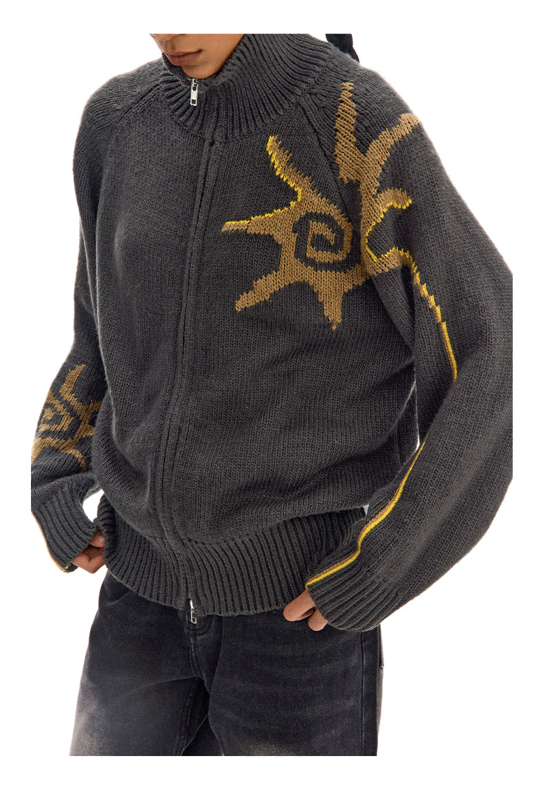 Stand collar zip cardigan