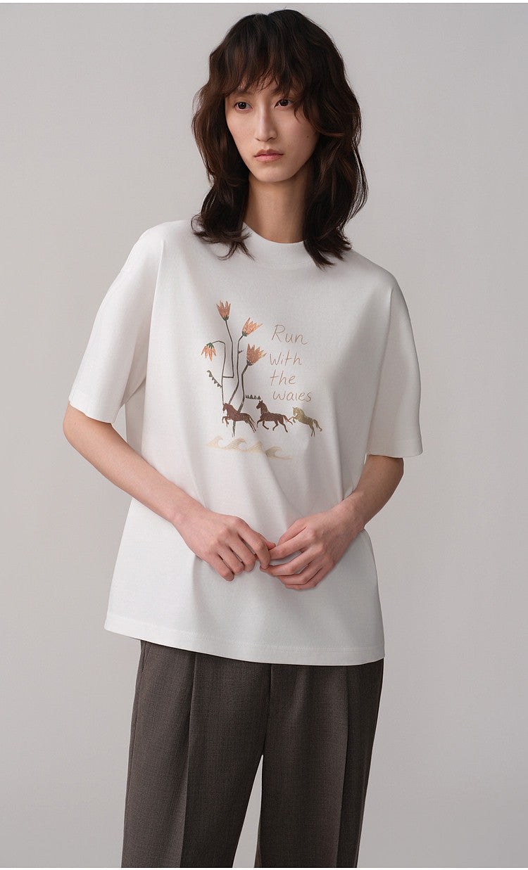 Hand-Painted Style Round-Neck T-Shirt