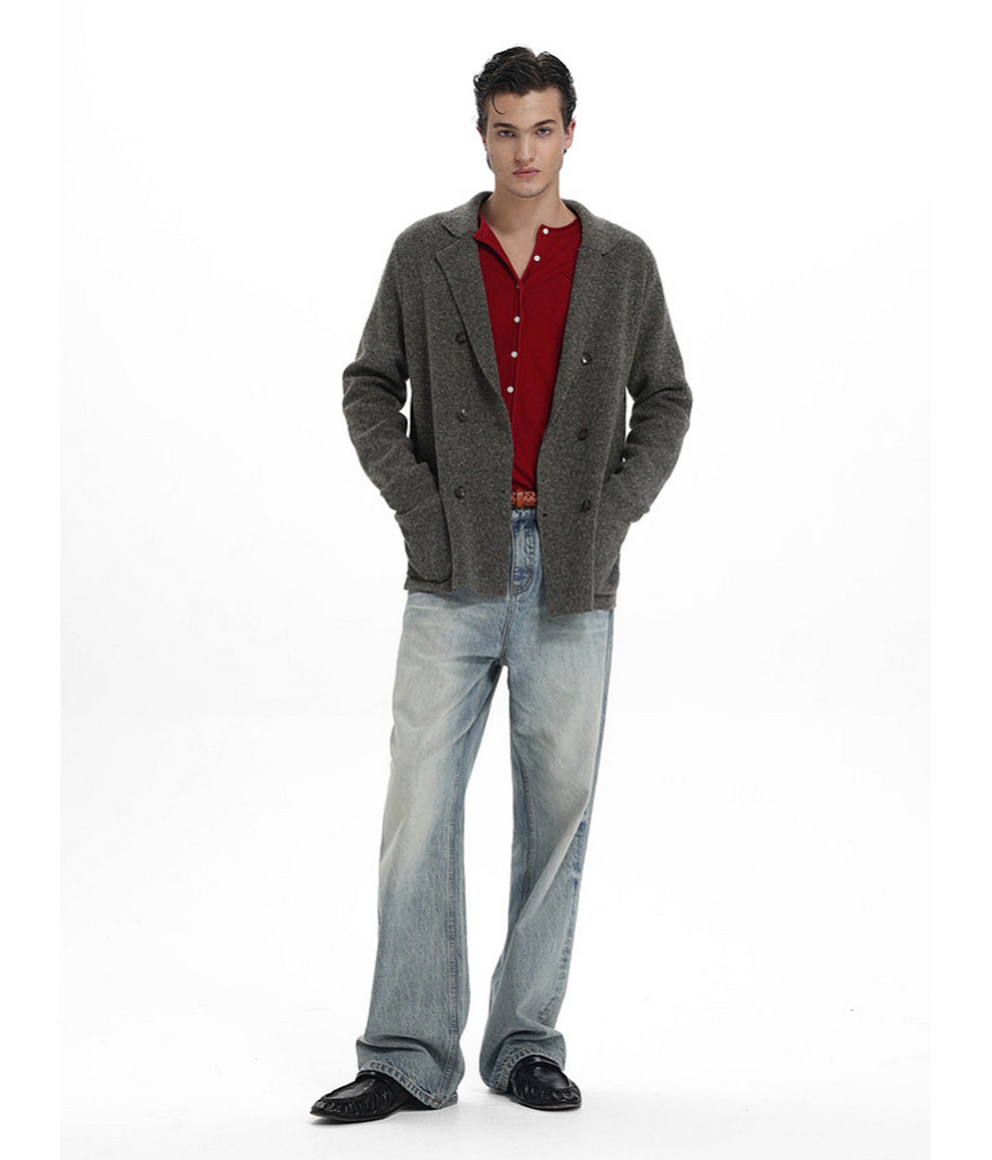 Double-Breasted Casual Knit Jacket