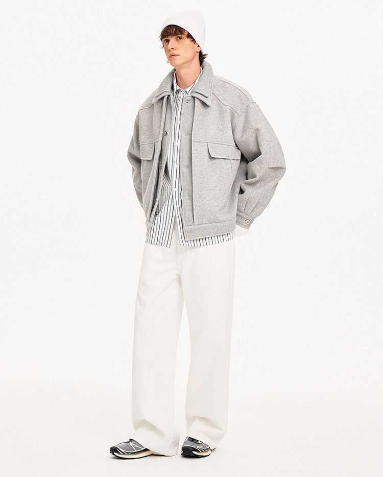 Double Collar Faux Two-Piece Jacket