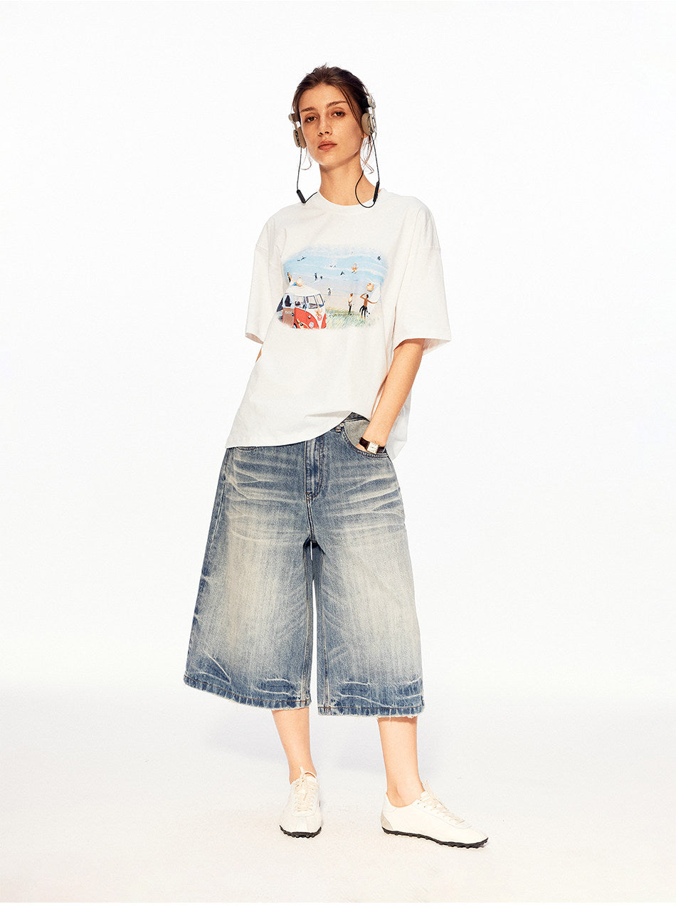 High Street Denim Cropped Pants