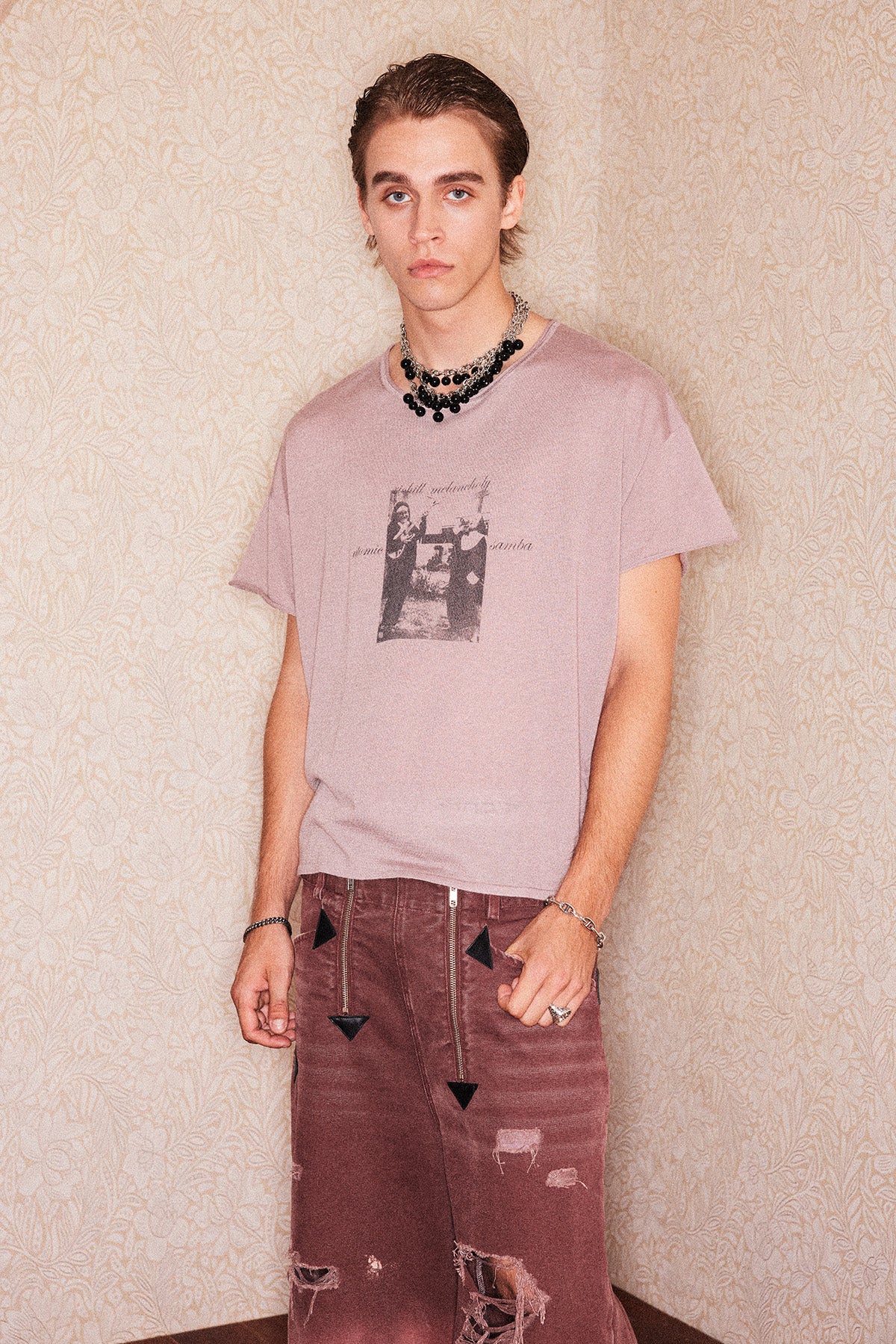 Ultra-thin wool printed T-shirt