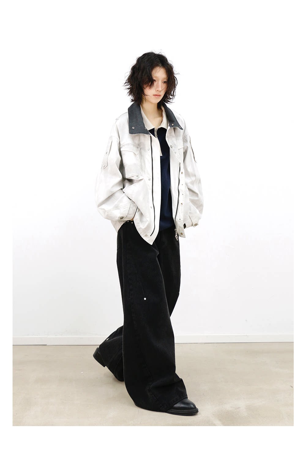 Reverse-Pleated Washed Denim