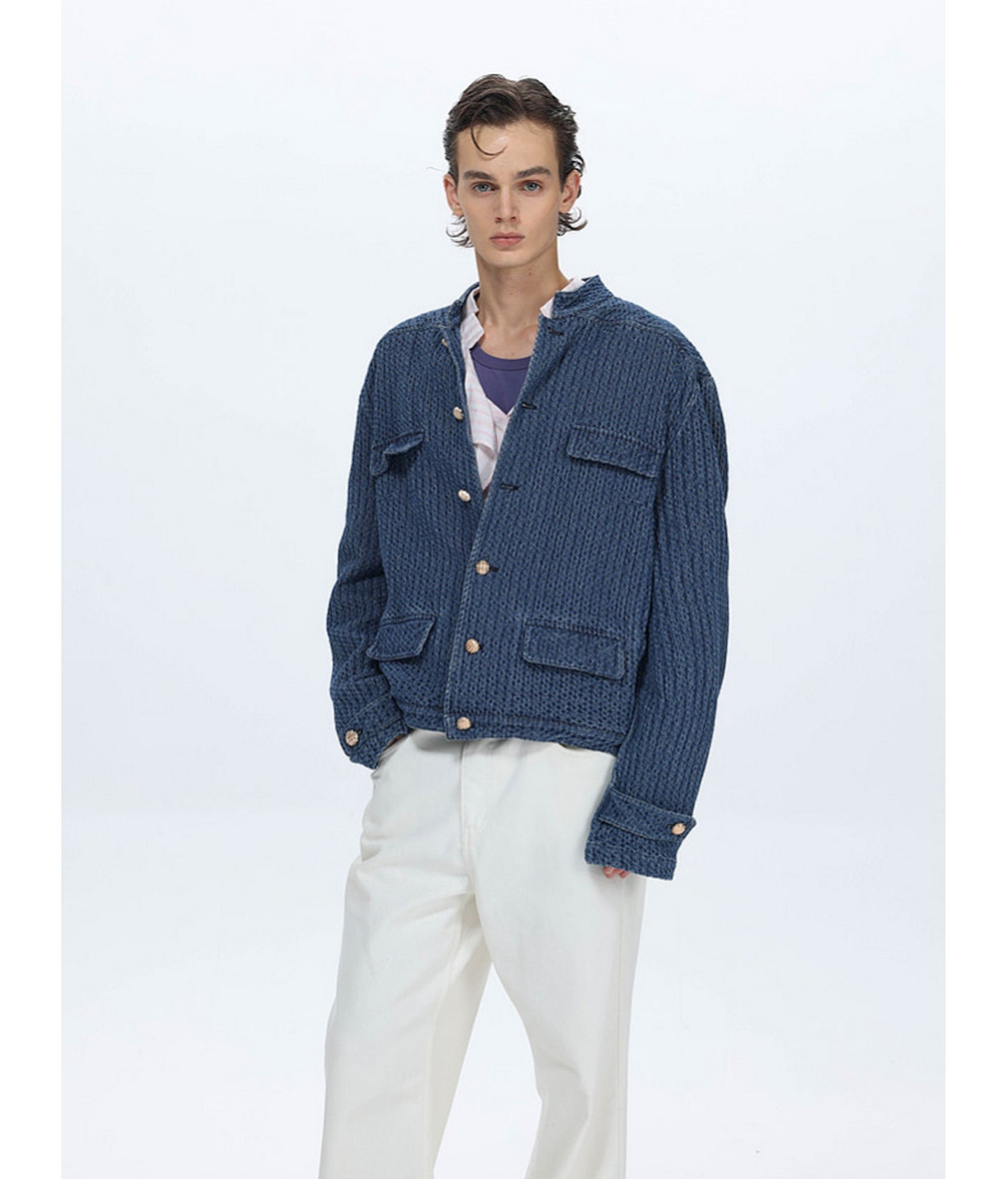 Vintage Stand-Collar Denim Jacket