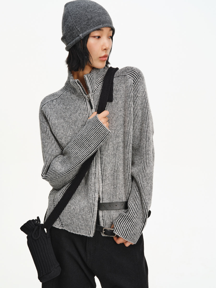 Contrast Textured Rib Cardigan