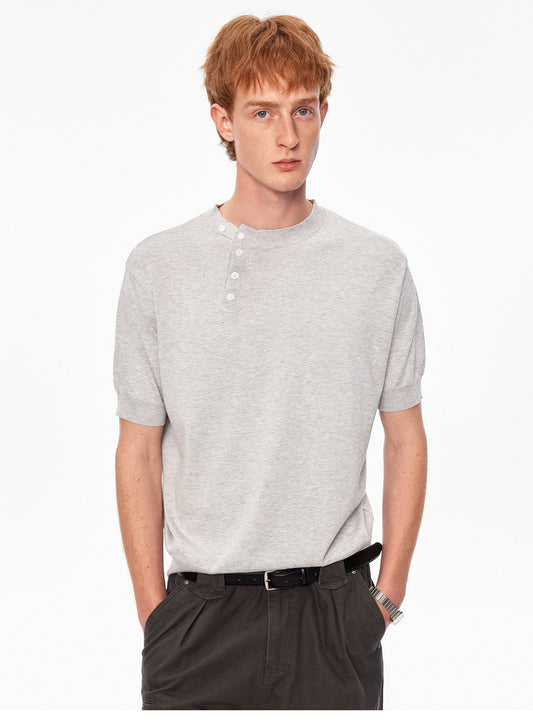 Crossover Henley-neck knit