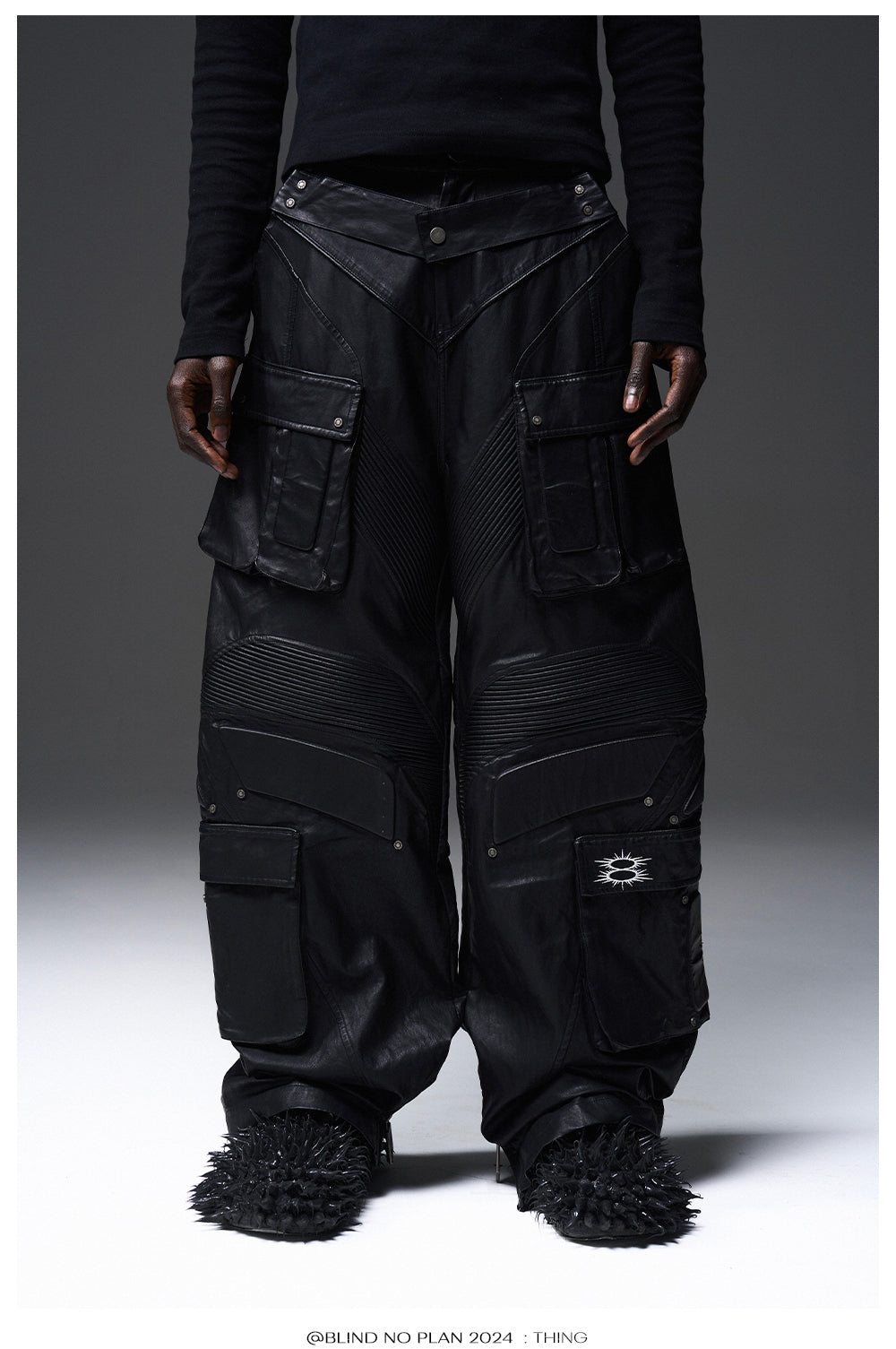 Multi-pocket leather pants