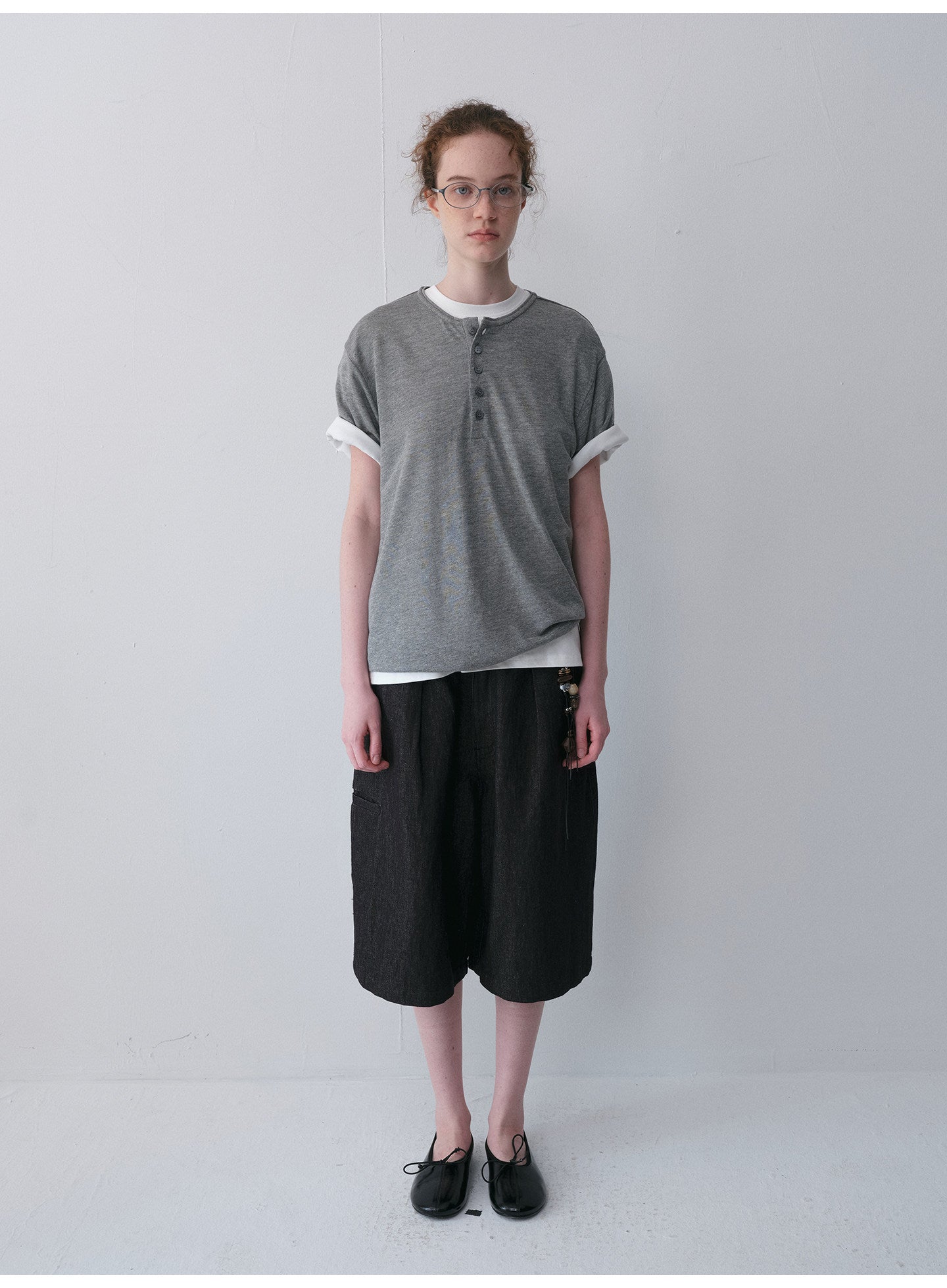 Henry-Collar Drop-Shoulder T-Shirt