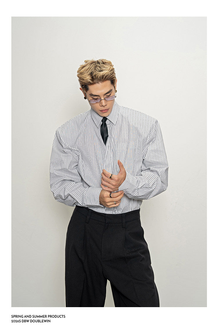 Padded-shoulder striped shirt