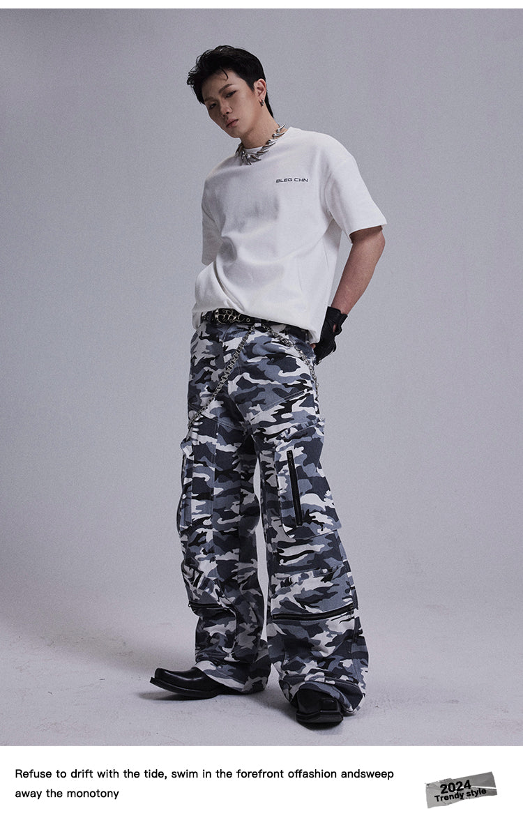 Zipper multi-pocket casual pants