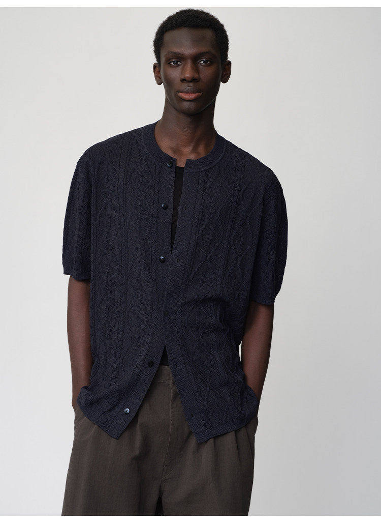 Crew-neck Cutout Cardigan
